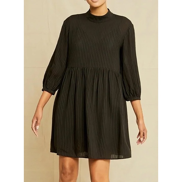 Amour Vert Alina Baby Doll Black Stripe Dress. Size S - Picture 2 of 7